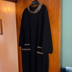 Talbots Black Dress with Leopard Print Details